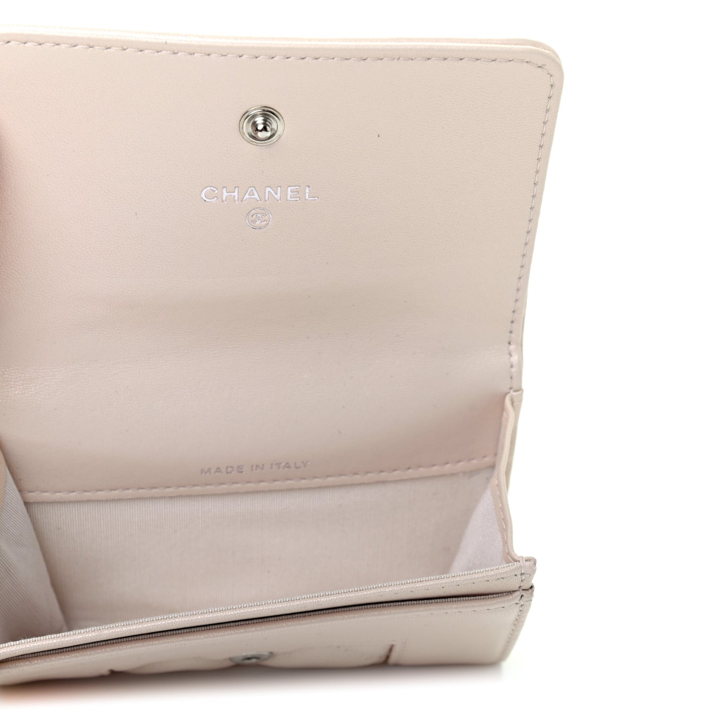 Caviar Chevron Quilted Vintage Mademoiselle Flap Card Holder Beige