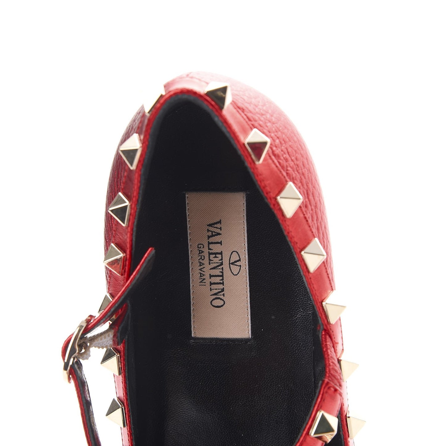 Metallic Pebbled Calfskin Rockstud Cage Ballerina Flats 40 Rosso Valentino