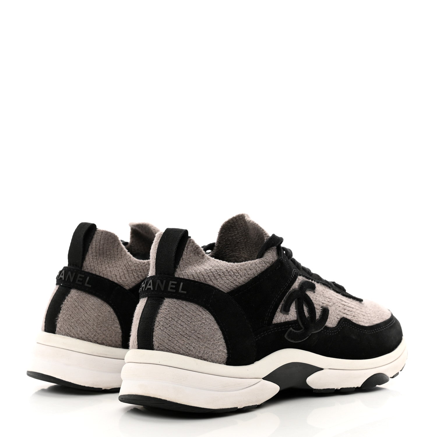 Chanel Fabric Suede Calfskin CC Sneakers 40 Grey Black 4 of 9