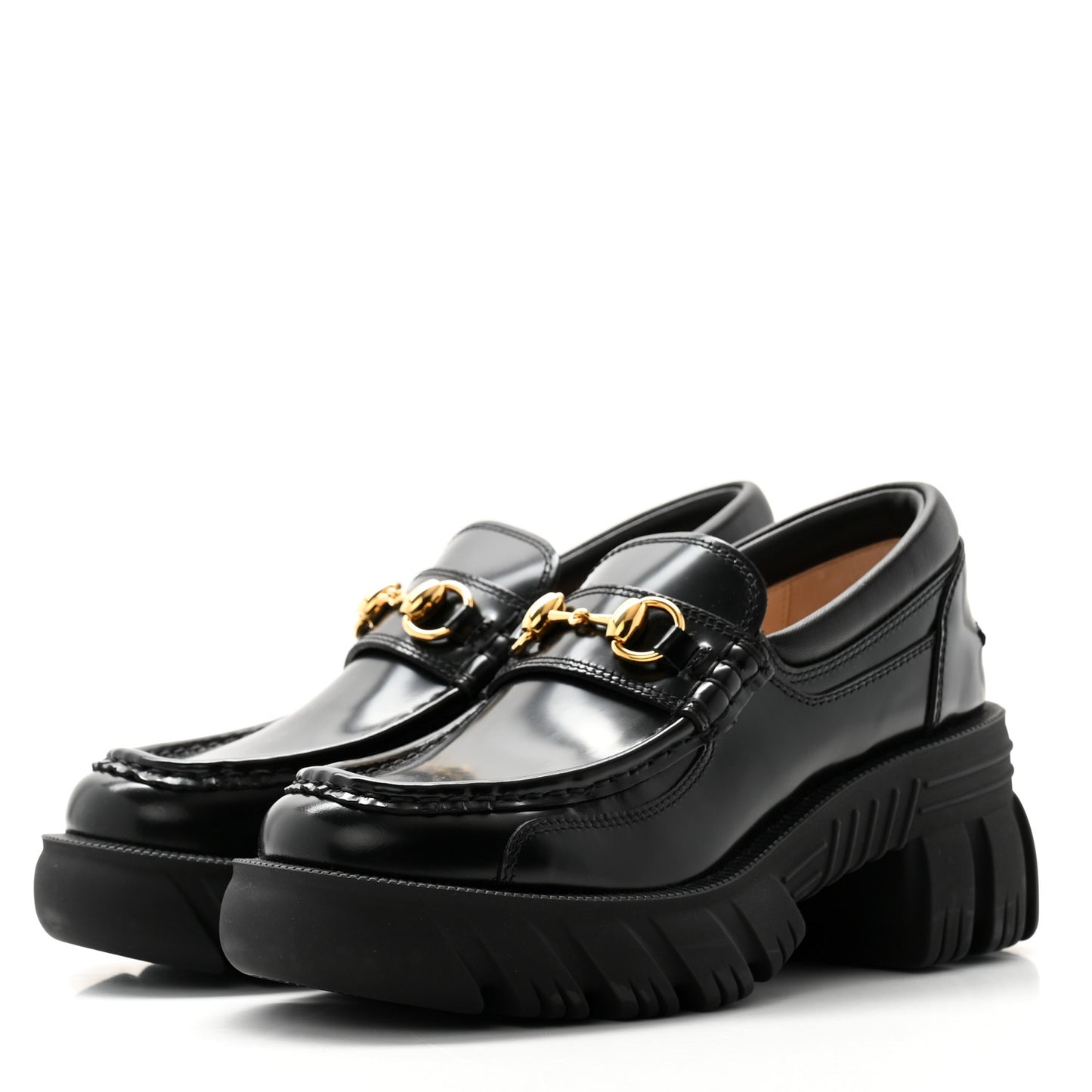 Magnum Calfskin Nappa Samoa Womens Horsebit Platform Chunky Lug Sole 40mm Loafers 35 Black
