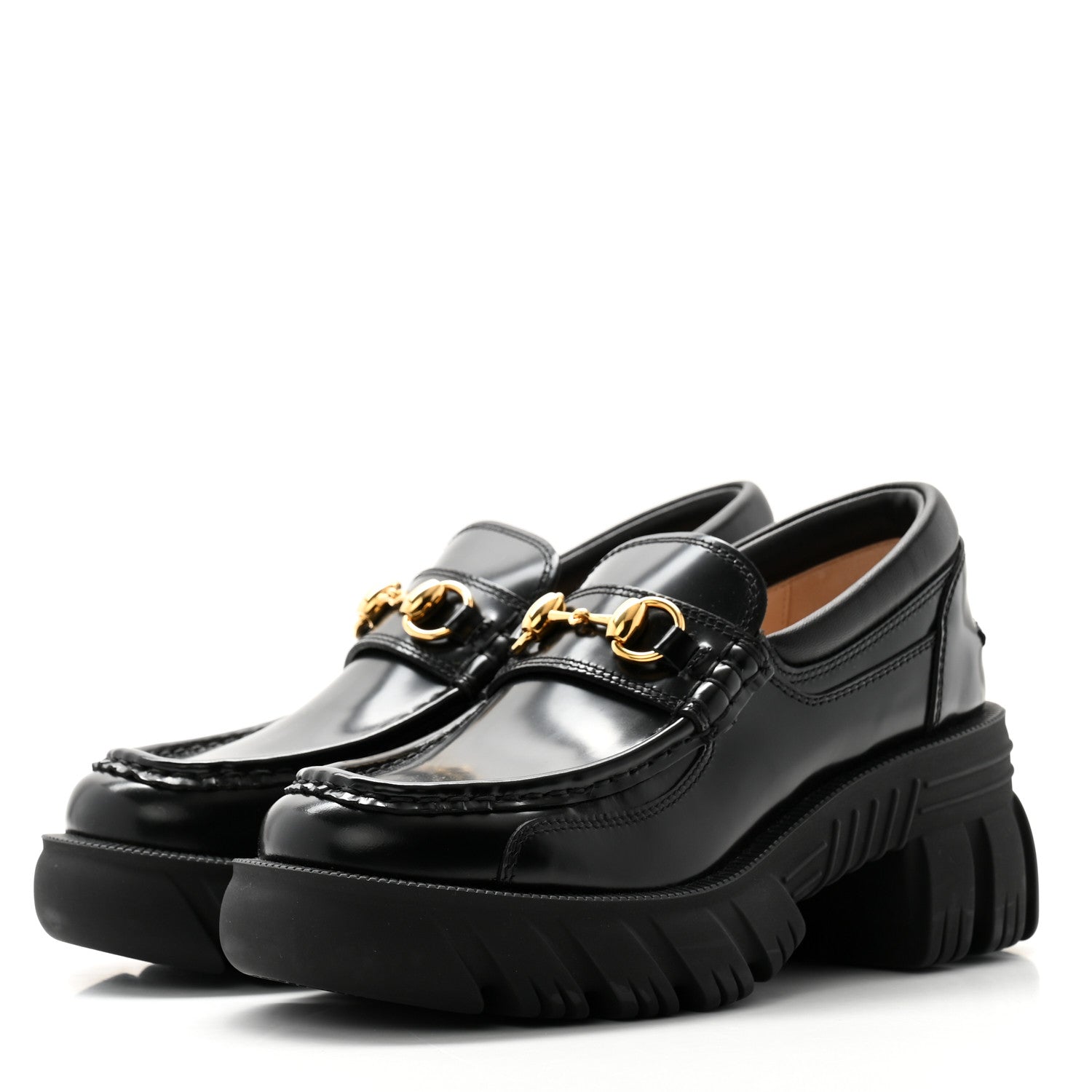 Gucci Magnum Calfskin Nappa Samoa Womens Horsebit Platform Chunky Lug Sole 40mm Loafers 35 Black 3 of 7