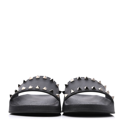 Valentino Garavani Rubber Rockstud Slide Sandals 38 Black 2 of 10