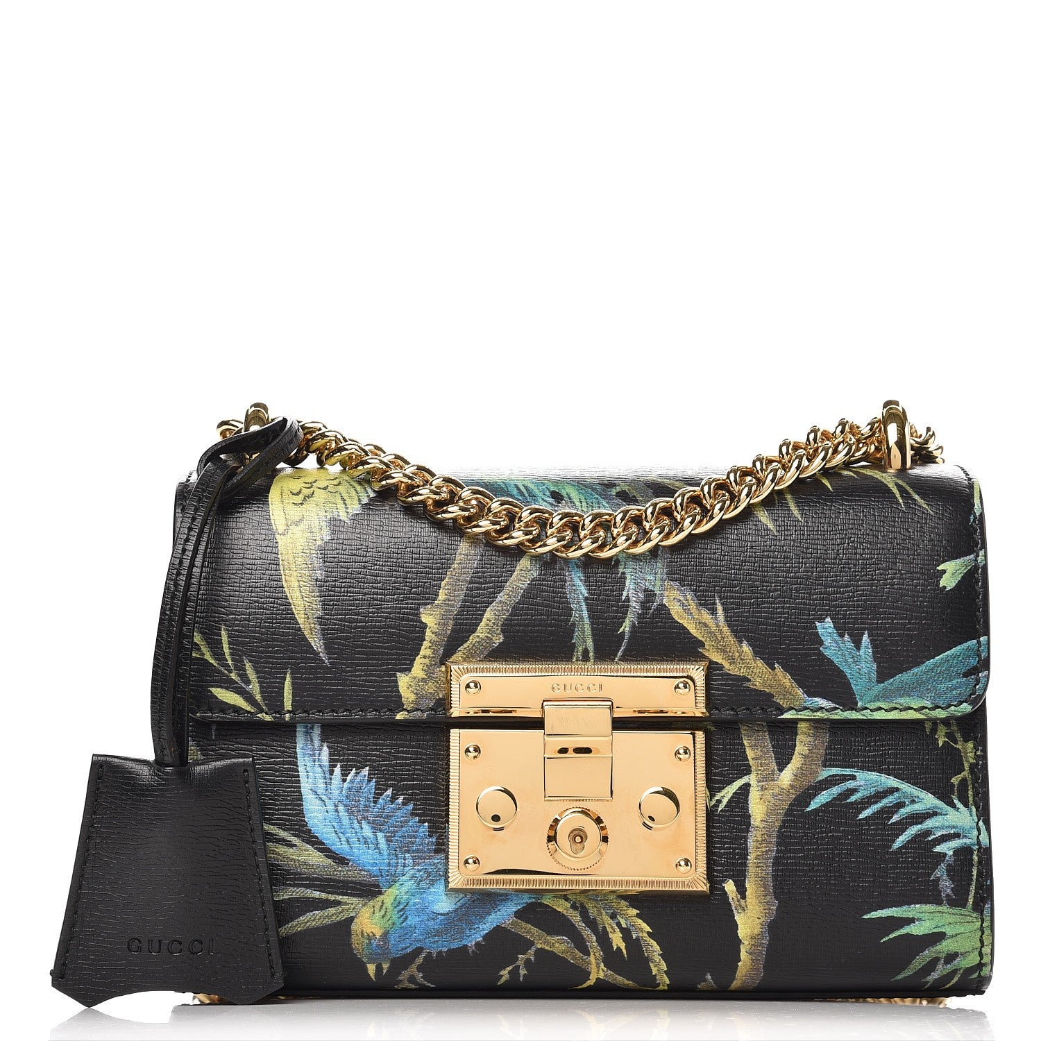 Gucci Calfskin Tropical Print Small Padlock Shoulder Bag Black Multi 1 of 8