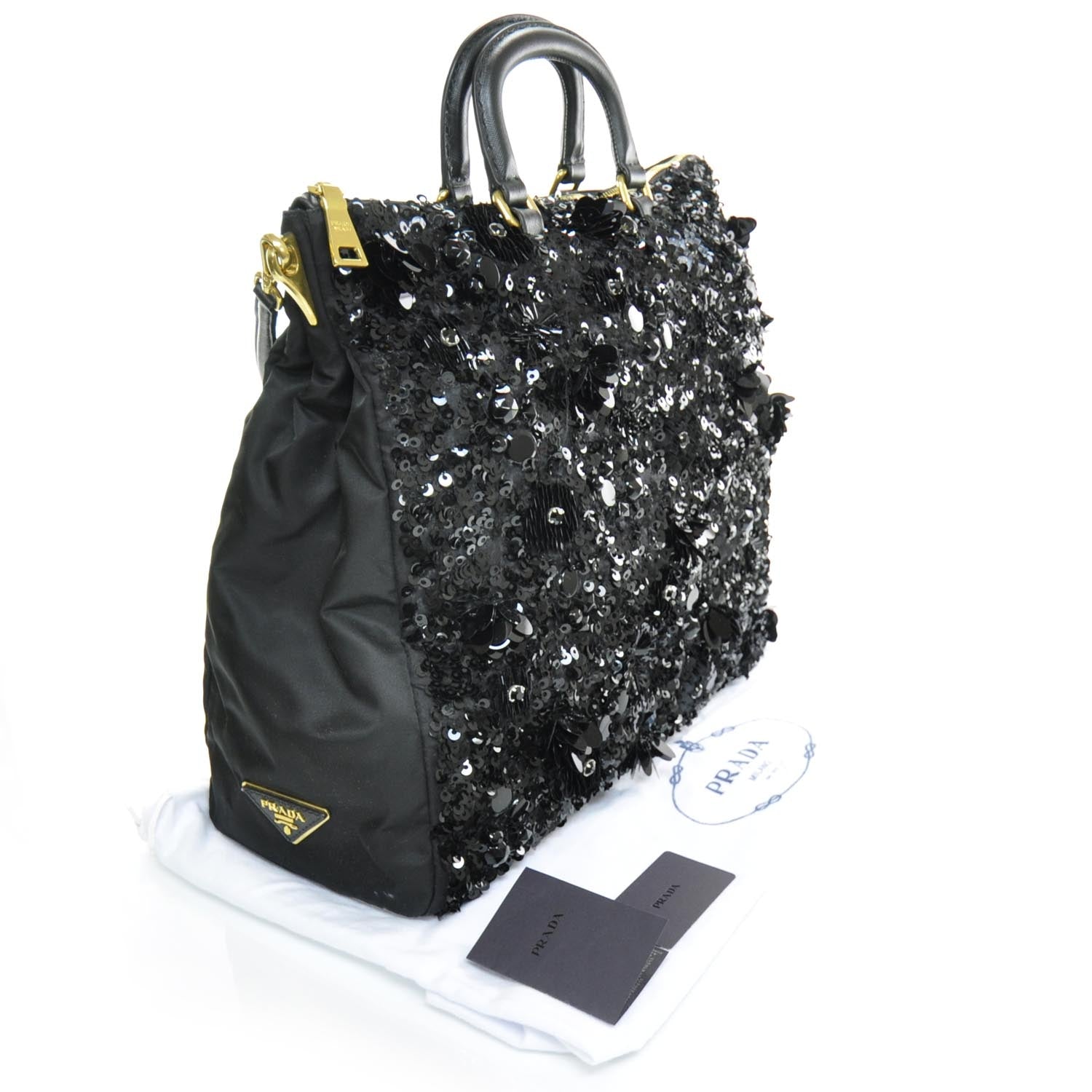 Prada Nylon Sequin Tote Black 5 of 10