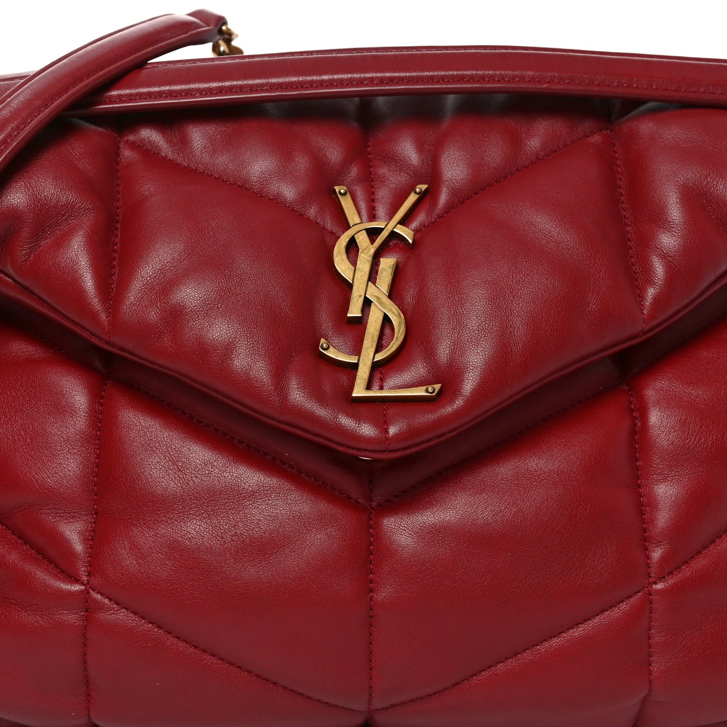 Lambskin Quilted Medium Loulou Puffer Monogram Chain Satchel Opyum Red