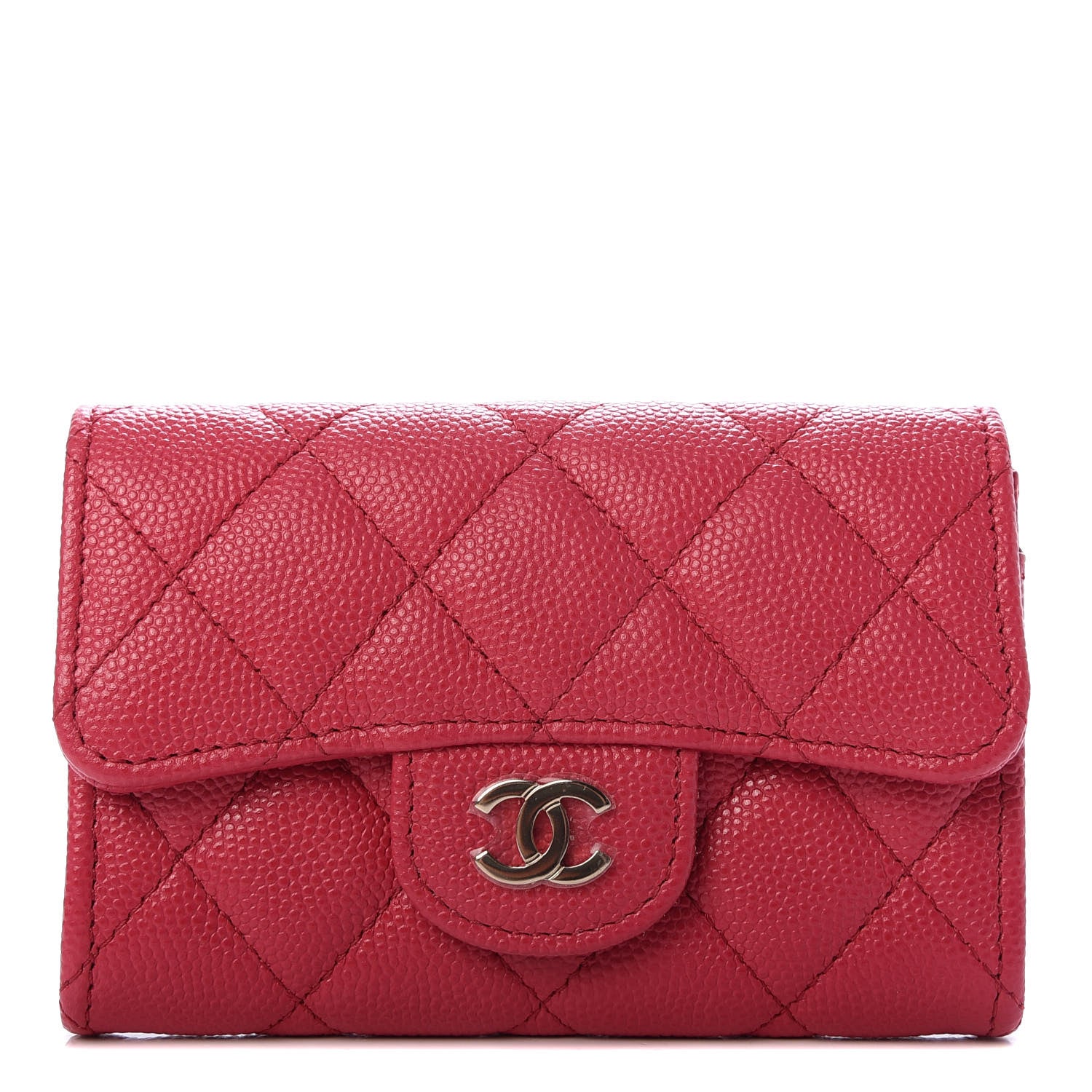 Chanel Caviar Quilted Flap Card Holder Wallet Dark Pink 1 of 9