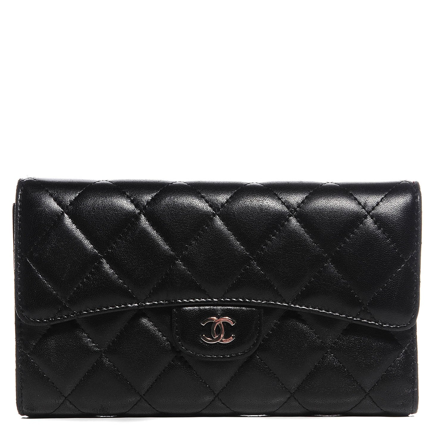Chanel Lambskin Quilted Large Flap Wallet Black 1 of 9