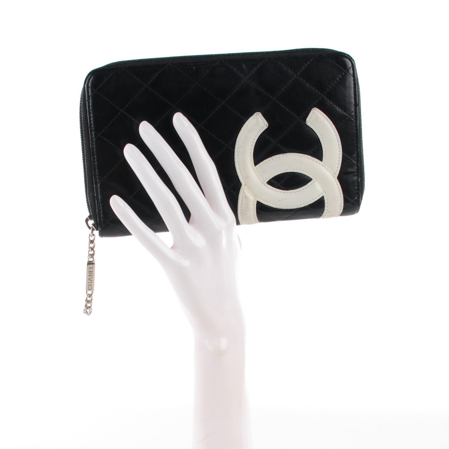 Chanel Calfskin Cambon Zip Around Organizer Wallet Black White 2 of 8