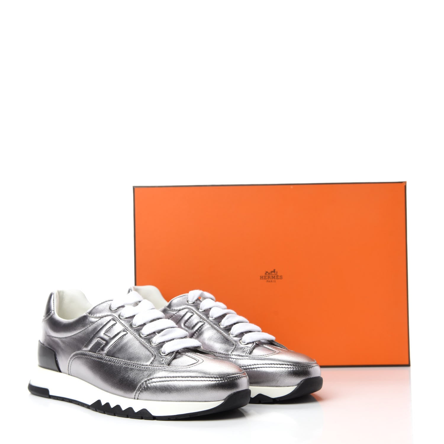 Hermes Metallic Nappa Womens Trail Sneakers 36 Gris Argente 9 of 9