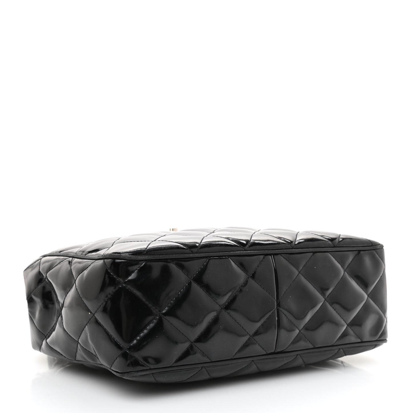 Patent Quilted Shoulder Bag Black