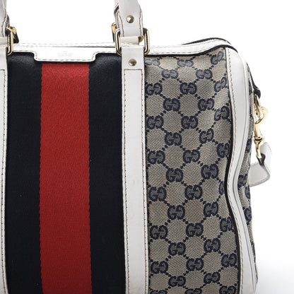 Gucci Monogram Selleria Calfskin Vintage Web Medium Boston Beige Blue Mystic White 15 of 32