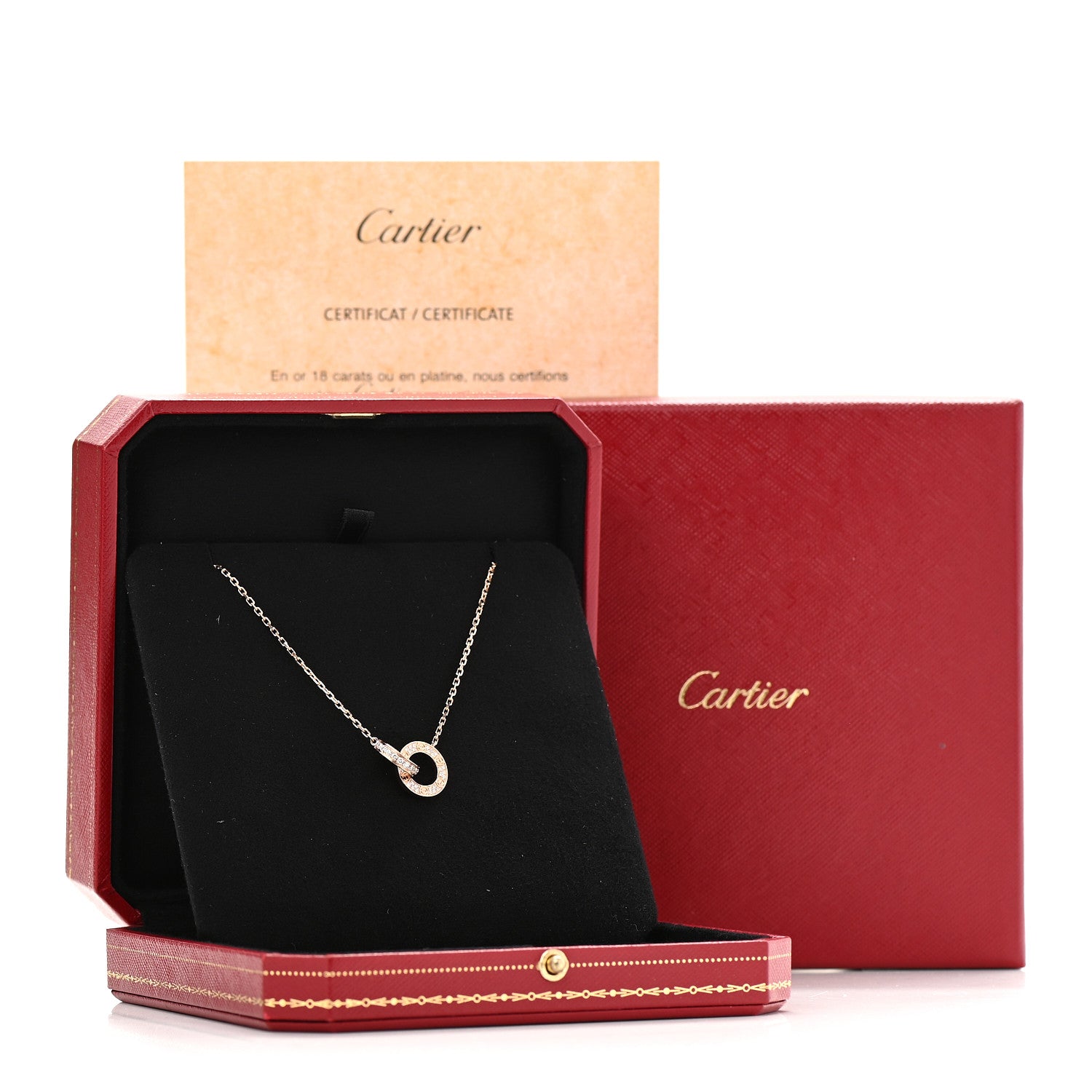 Cartier 18K Pink Gold Diamond Interlocking LOVE Paved Necklace 6 of 6