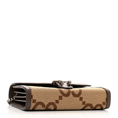 Gucci Monogram Jumbo GG Textured Dollar Calfskin Mini Dionysus Chain Wallet Camel Ebony New Acero 4 of 10