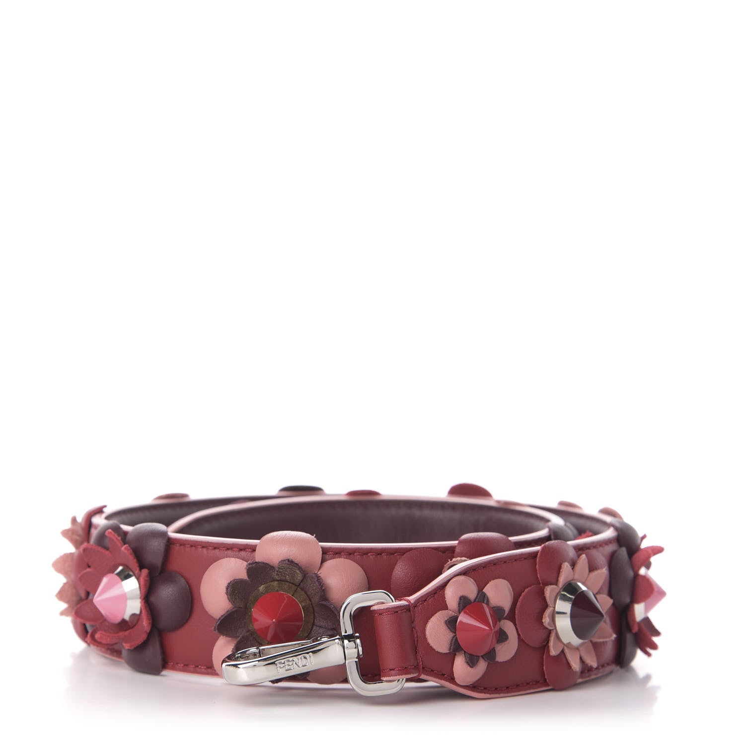 Fendi Vitello Dolce Flowerland Studded Strap You Ribes Bordeaux 1 of 4