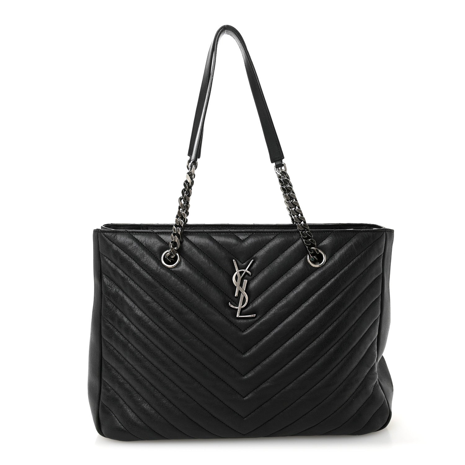 Saint Laurent Sheepskin Matelasse Chevron Large Monogram Shopping Bag Black 1 of 10
