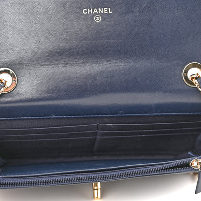 Chanel Lambskin Chevron Quilted Trendy CC Wallet On Chain WOC Dark Blue 5 of 13