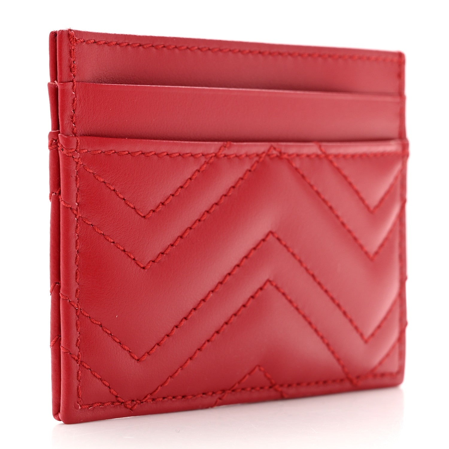 Gucci Calfskin Matelasse GG Marmont Card Holder Hibiscus Red 3 of 7