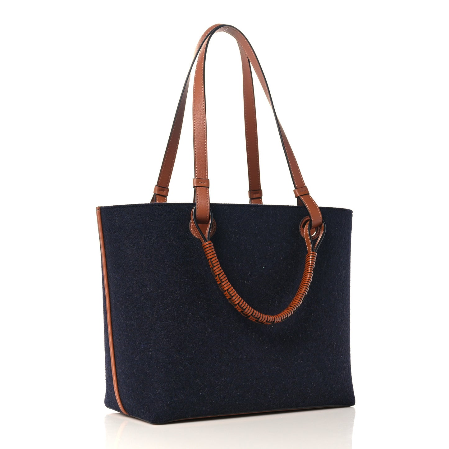 Wool Calfskin Small Love Anagram Tote Navy Tan