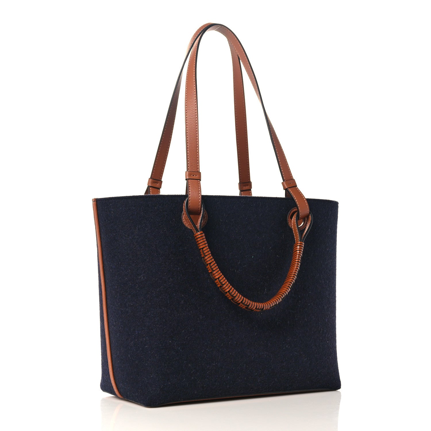Loewe Wool Calfskin Small Love Anagram Tote Navy Tan 3 of 9