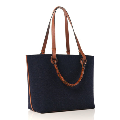 Loewe Wool Calfskin Small Love Anagram Tote Navy Tan 3 of 9