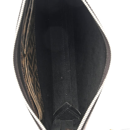 Fendi Shiny Glazed Fabric Vitello Cover FF 1974 Logo Clutch Tobacco Moro Giallo Ebano 5 of 11