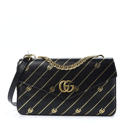 Gucci Calfskin Diagonal GG Medium Thiara Double Envelope Shoulder Bag Black White 1 of 10