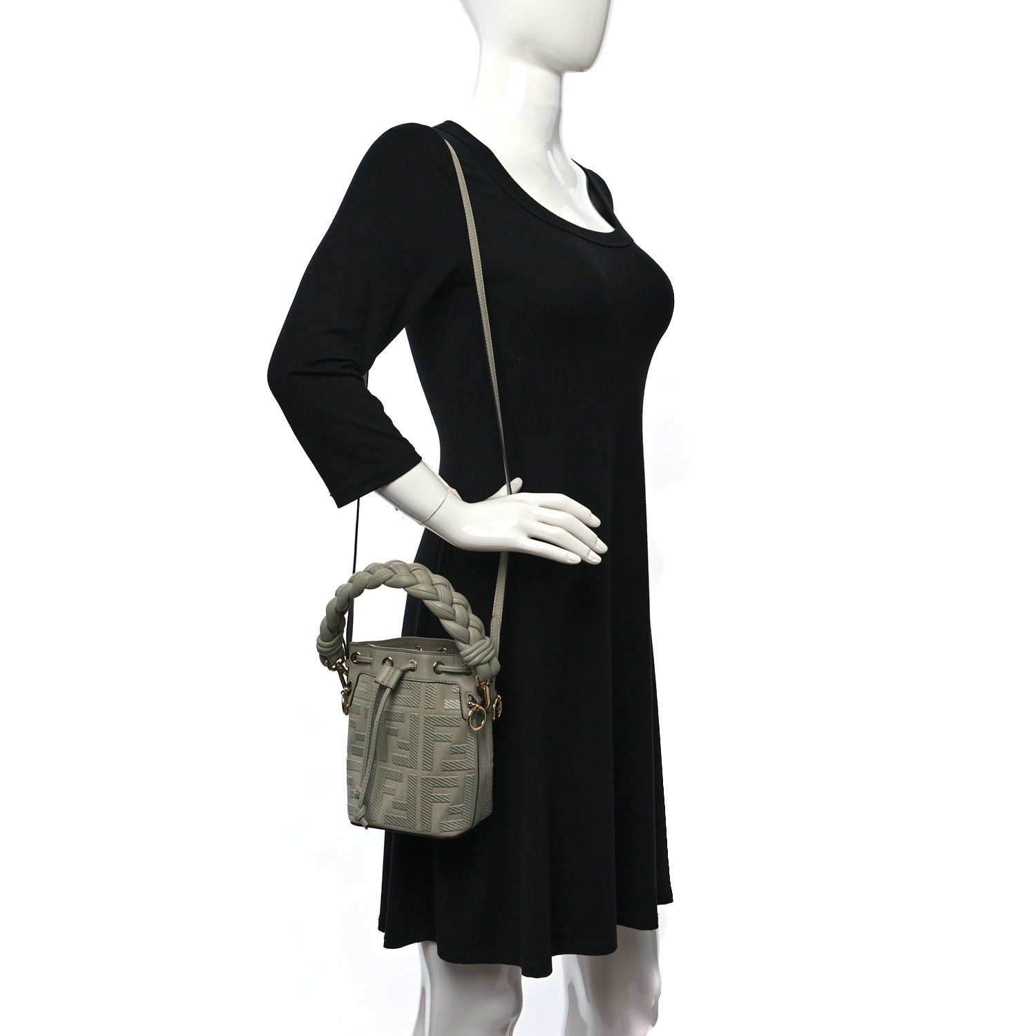 Fendi Canvas Vitello Grace F is Fendi FF Embroidered Mini Mon Tresor Bucket Bag Green Tea 2 of 10