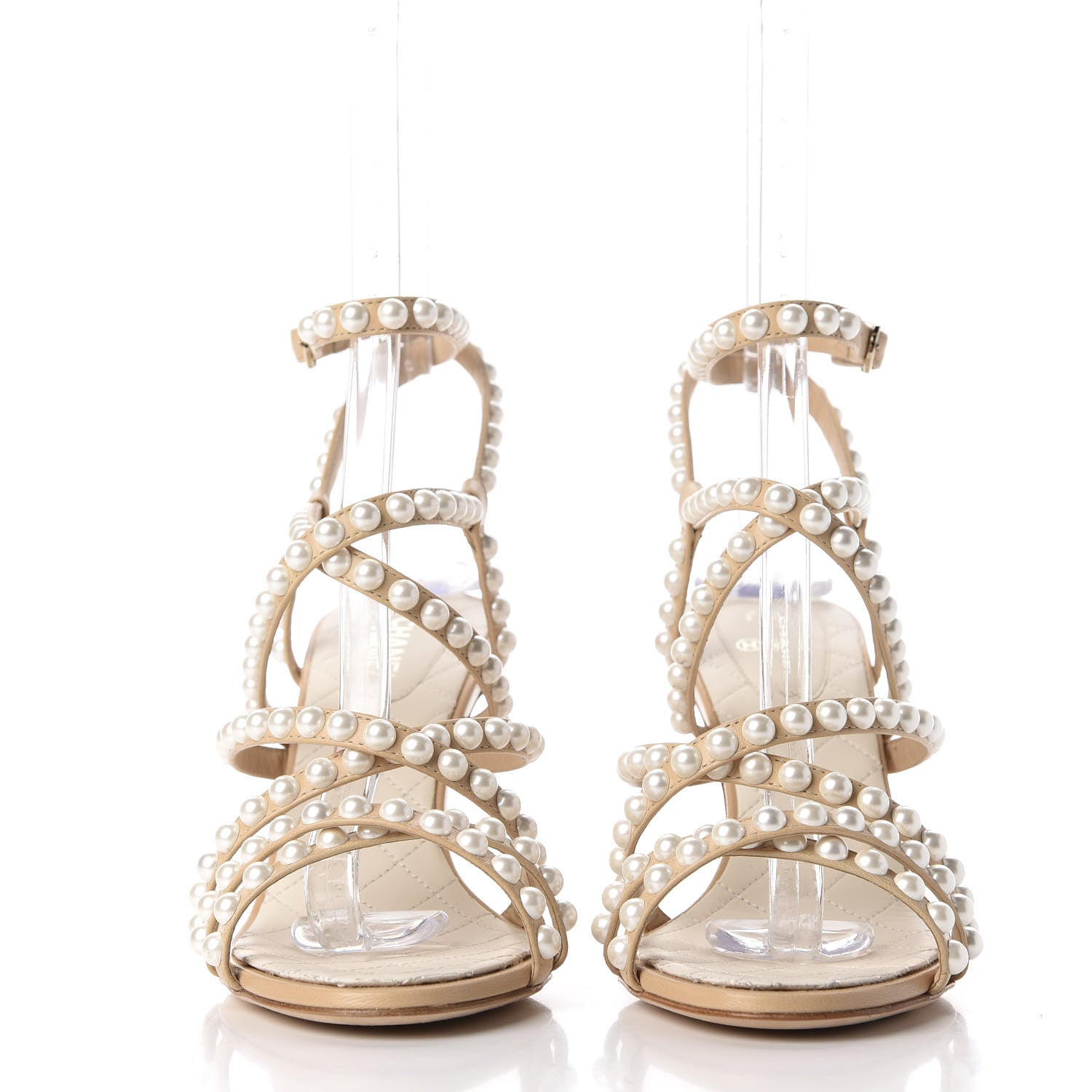 Chanel Goatskin Quilted Pearl Sandals 38 Beige 3 of 11