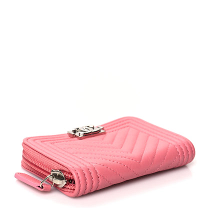 Chanel Calfskin Chevron Quilted Zip Around Boy Coin Purse Wallet Pink 4 of 9