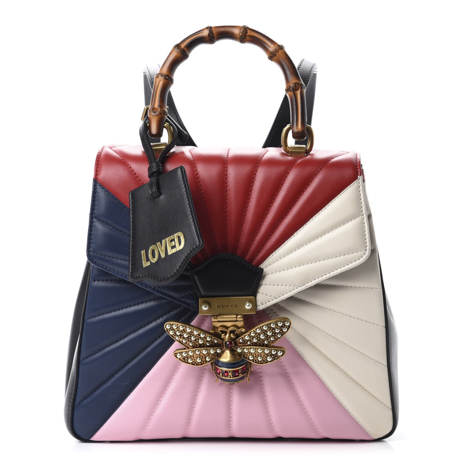 Gucci Calfskin Bamboo Trapuntata Queen Margaret Backpack Blue Agata Hibiscus Red Mystic White Sugar Pink 1 of 9
