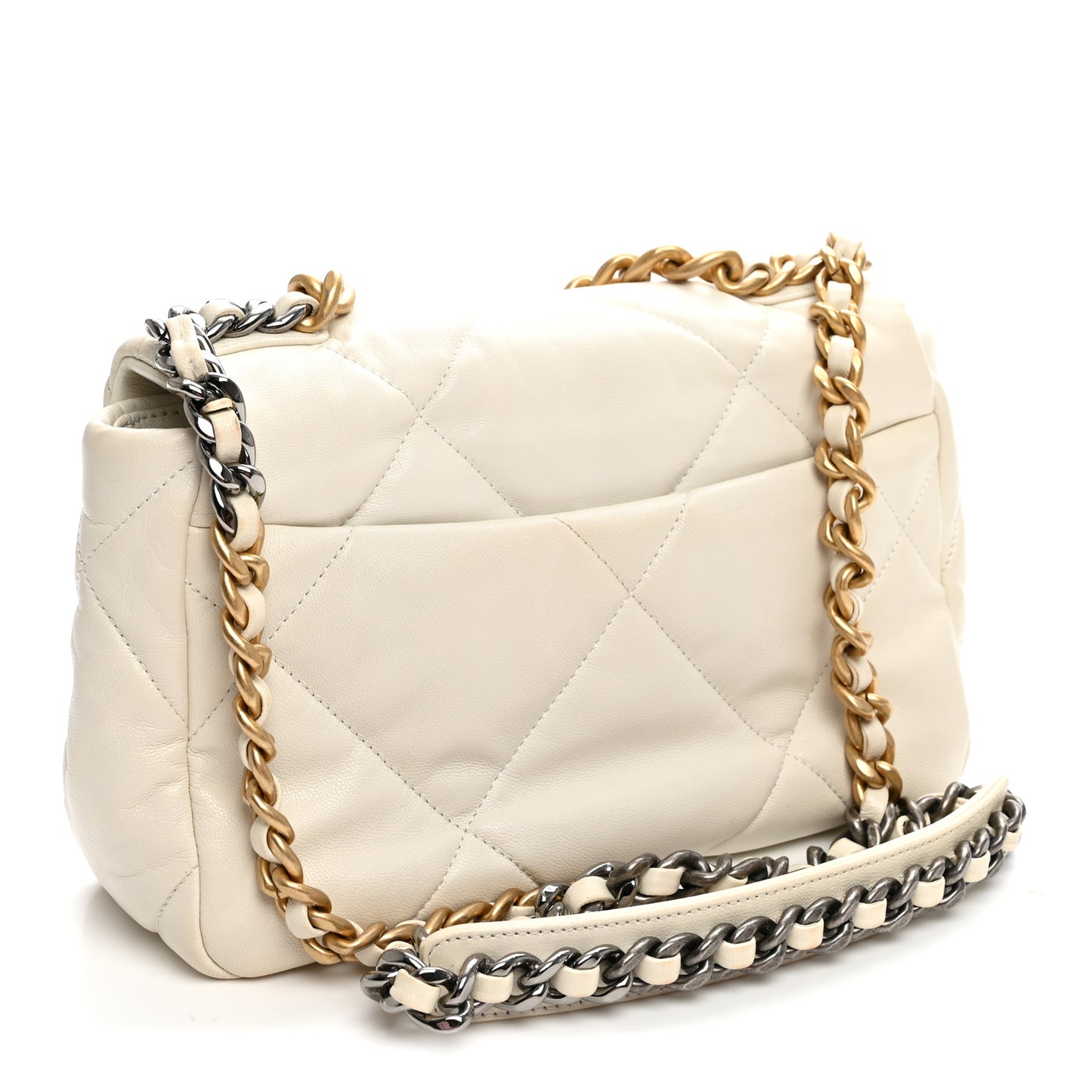 Lambskin Quilted Medium Chanel 19 Flap  White
