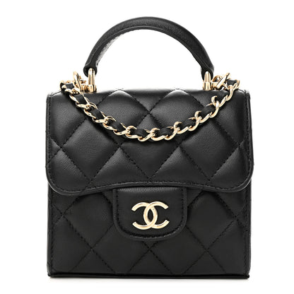 Chanel Lambskin Quilted Top Handle Flap Clutch With Chain Black 1 of 11
