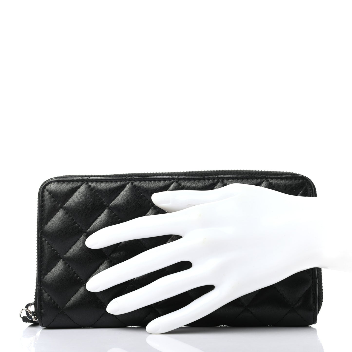 Lambskin Quilted Large Gusset Zip Around Wallet Black