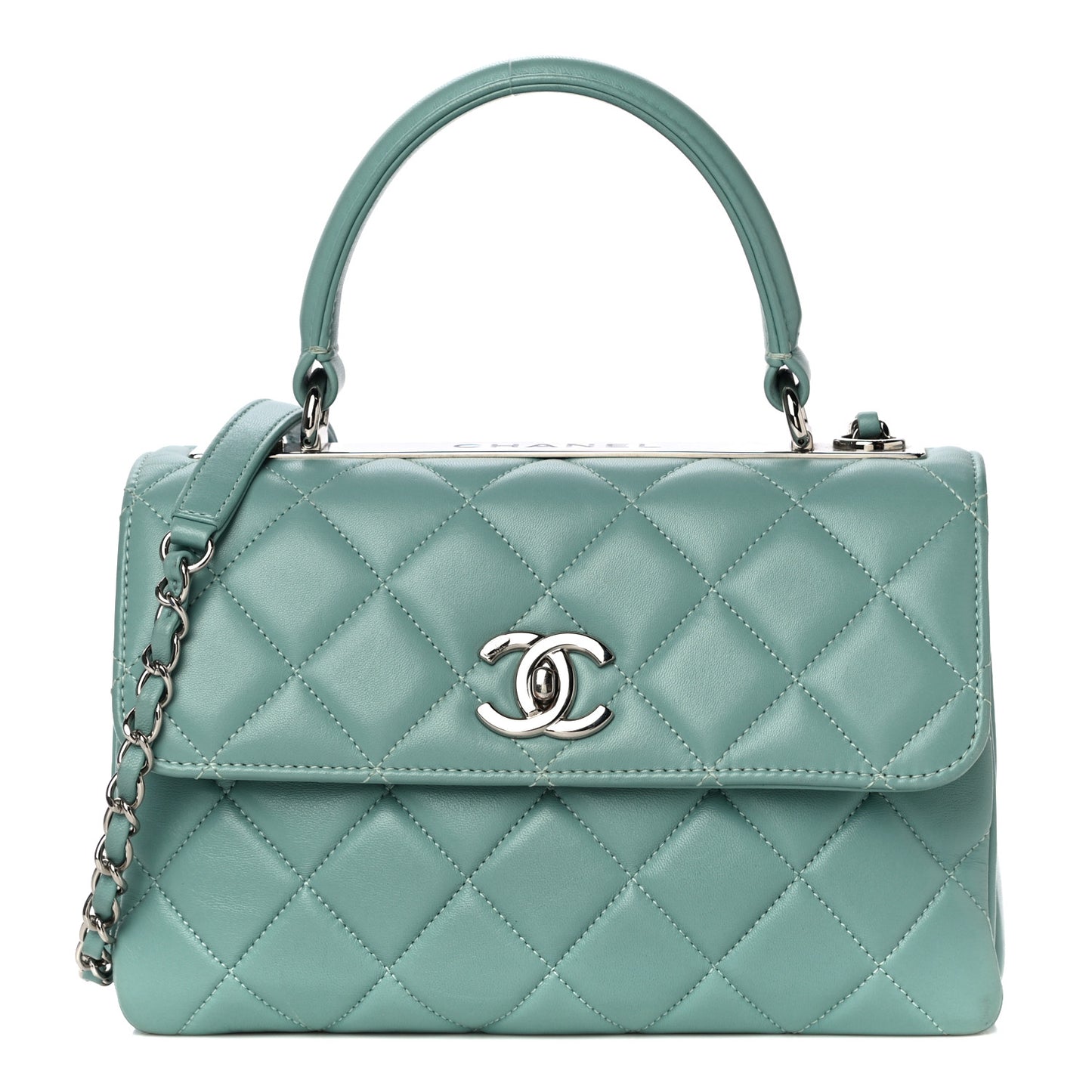 Lambskin Quilted Small Trendy CC Flap Dual Handle Bag Light Green