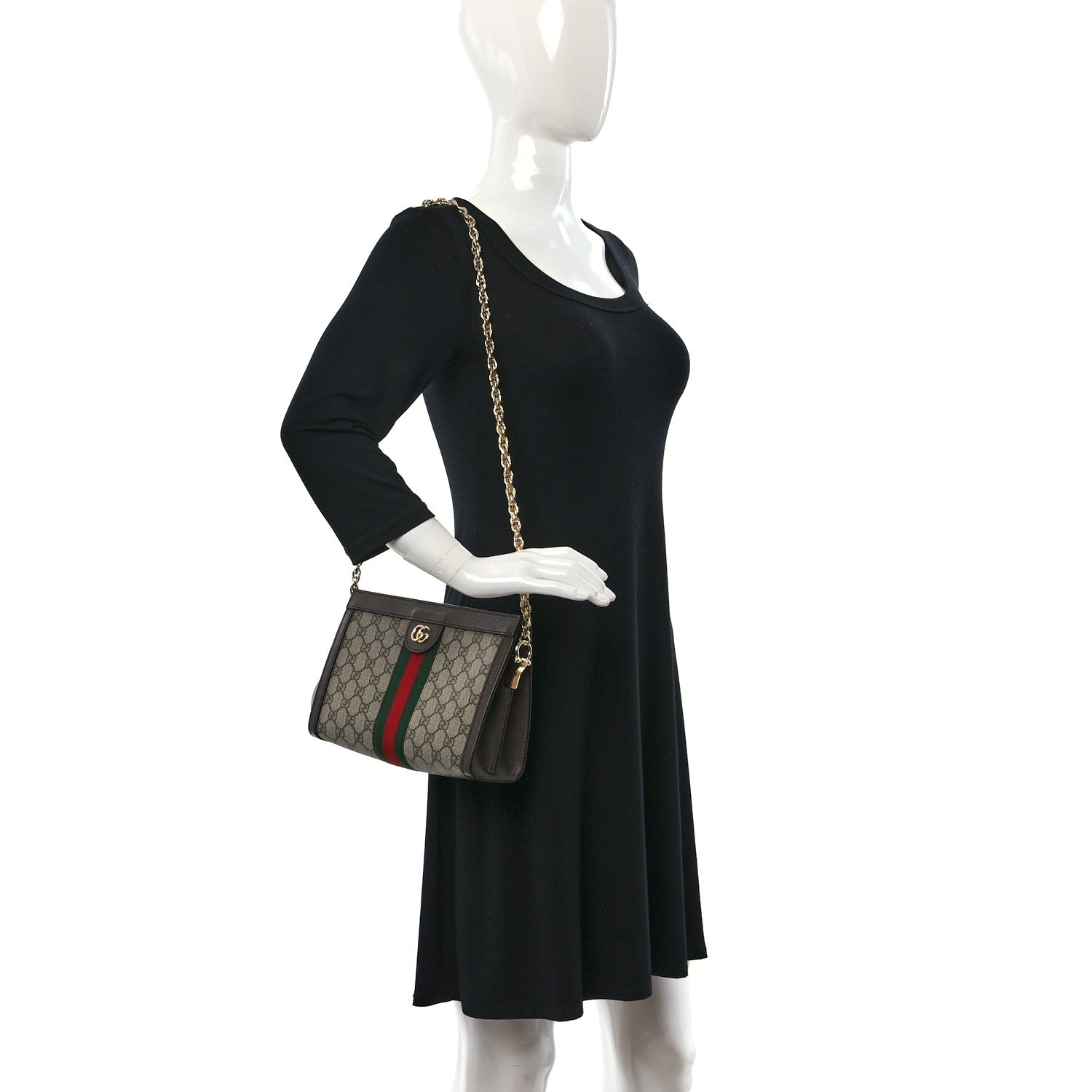 Gucci GG Supreme Monogram Web Small Ophidia Chain Shoulder Bag Brown 2 of 9