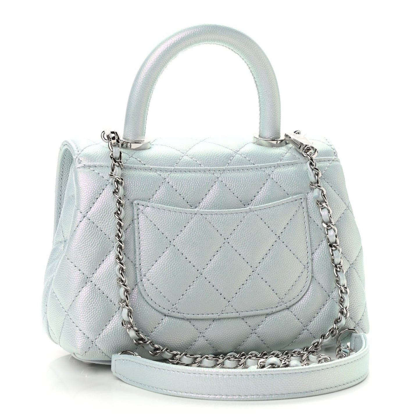 Iridescent Caviar Quilted Extra Mini Coco Handle Flap Light Blue