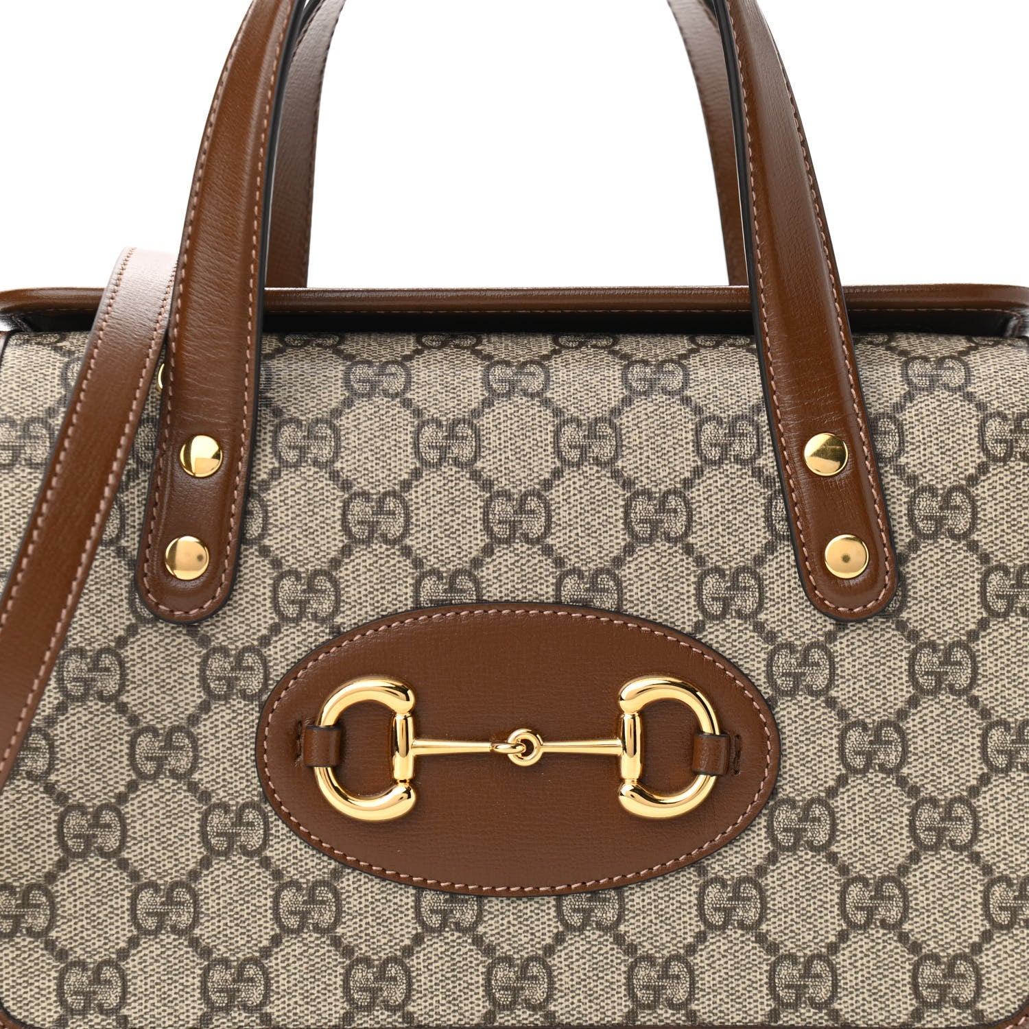 Gucci GG Supreme Monogram Azalea Calfskin Mini Horsebit 1955 Foldover Top Handle Bag Beige Ebony Brown Sugar 8 of 10