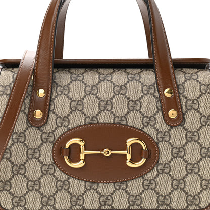 Gucci GG Supreme Monogram Azalea Calfskin Mini Horsebit 1955 Foldover Top Handle Bag Beige Ebony Brown Sugar 8 of 10