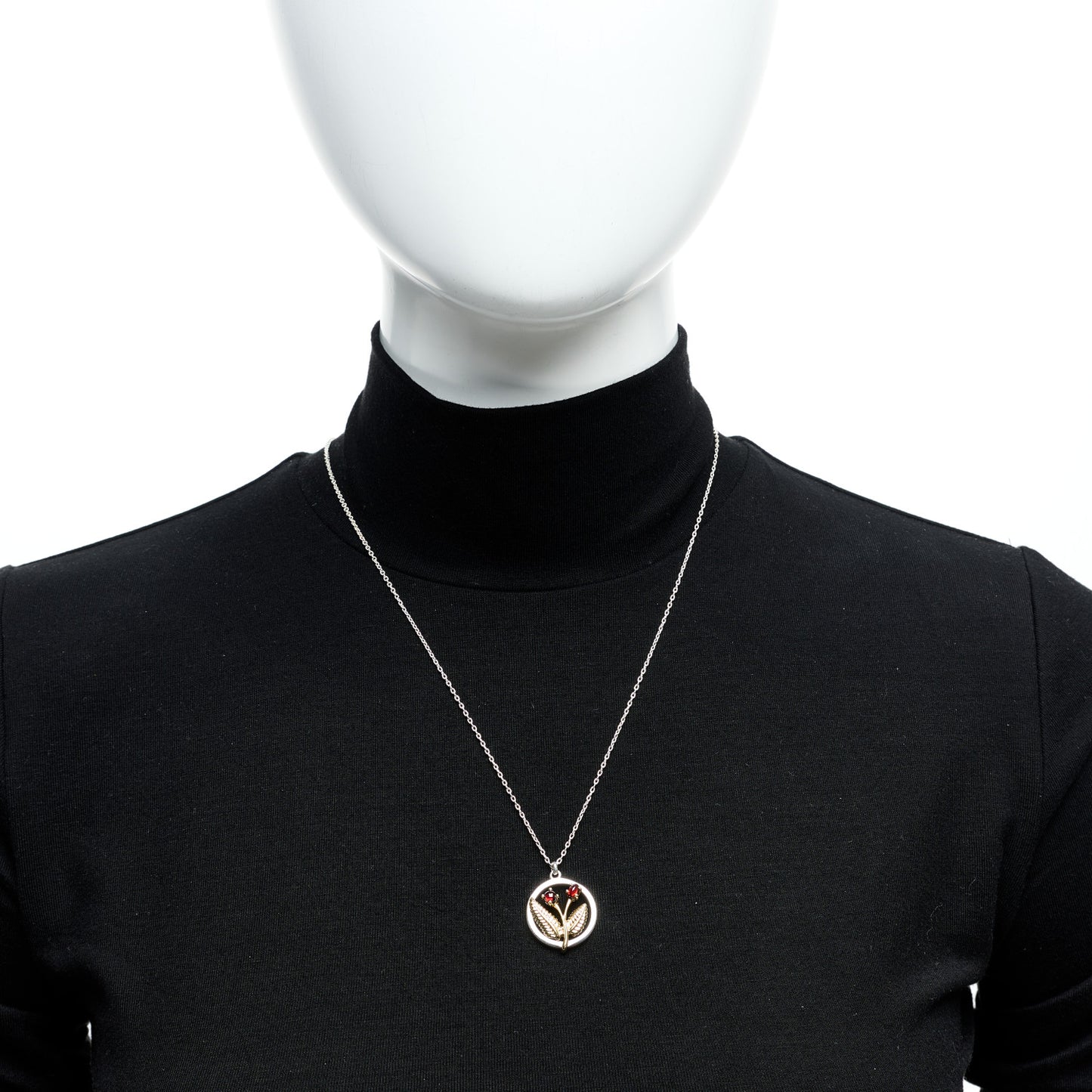 Sterling Silver 18K Yellow Gold Garnet Leaf Pendant Necklace