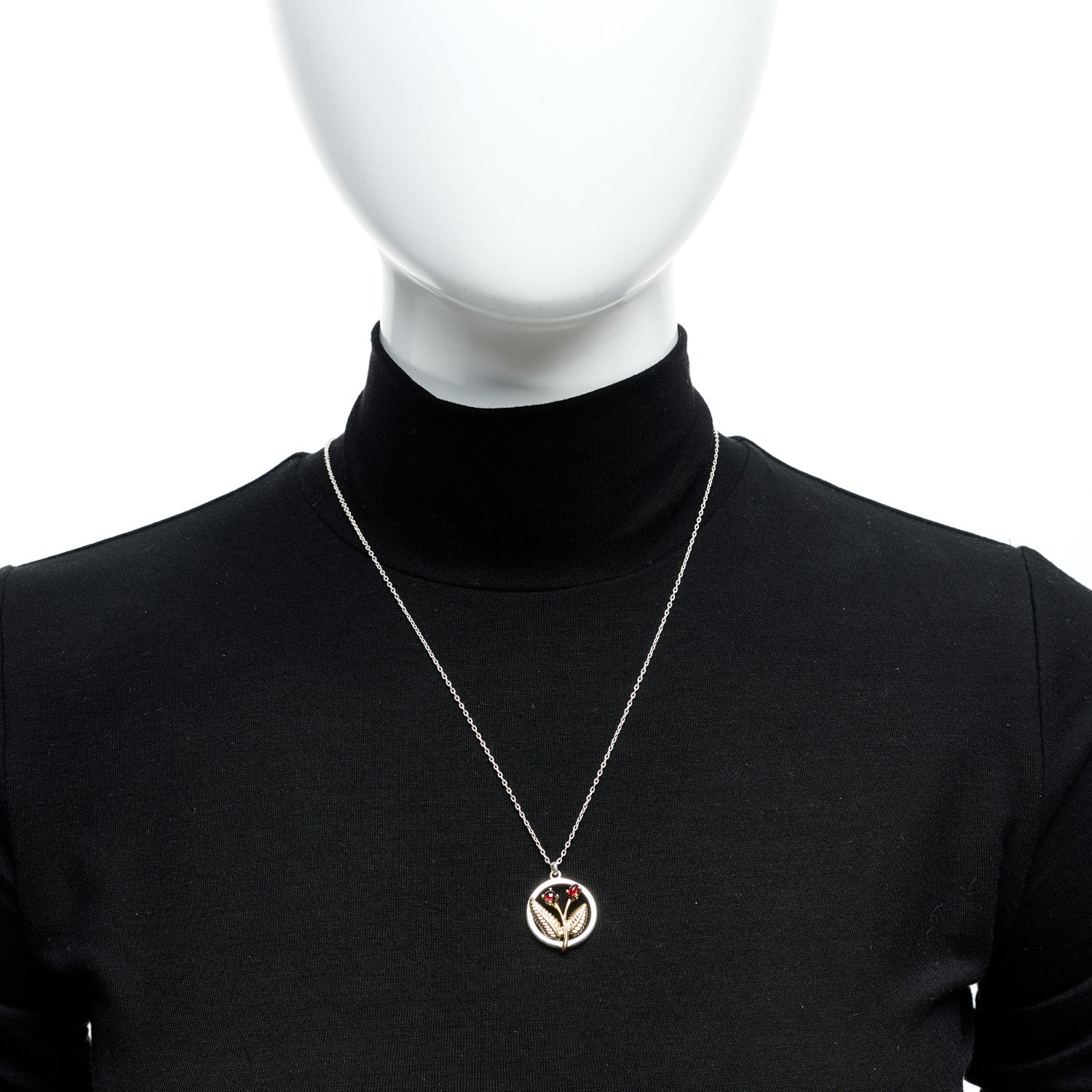 Tiffany Sterling Silver 18K Yellow Gold Garnet Leaf Pendant Necklace 2 of 5