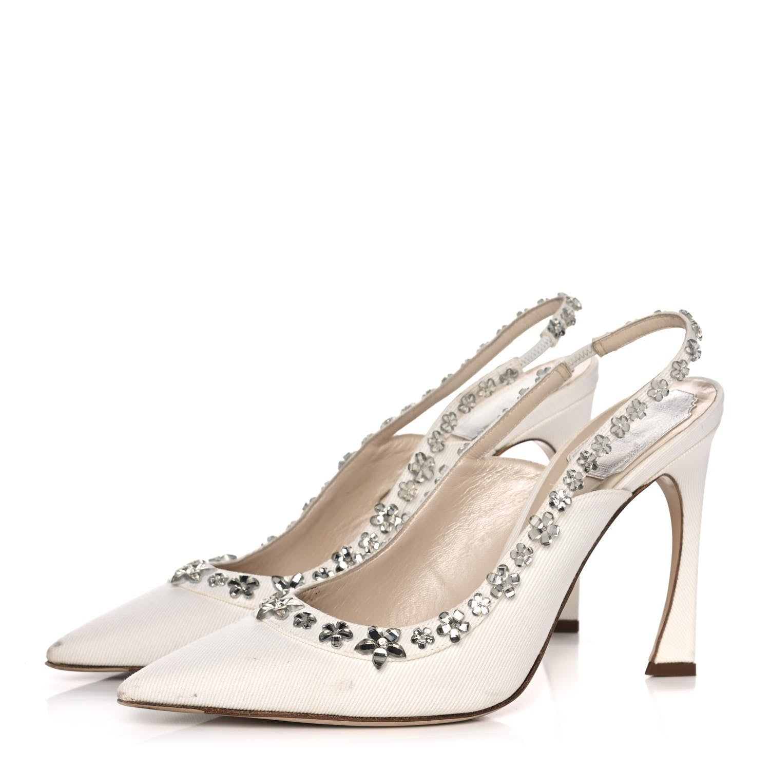 Christian Dior Denim Crystal Garland Slingback Pumps 40 White 3 of 14