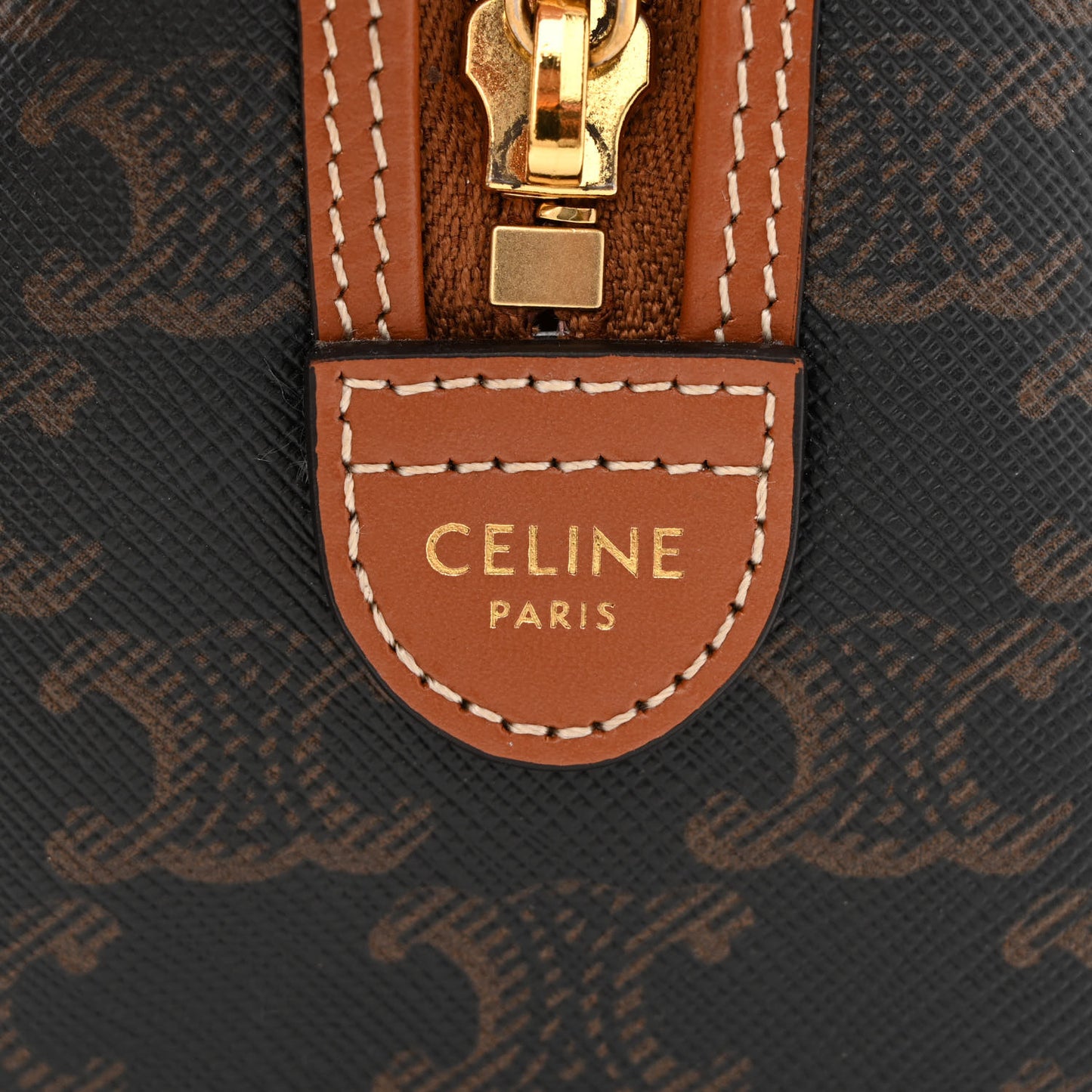 Triomphe Canvas Calfskin Small Boston Bag Tan