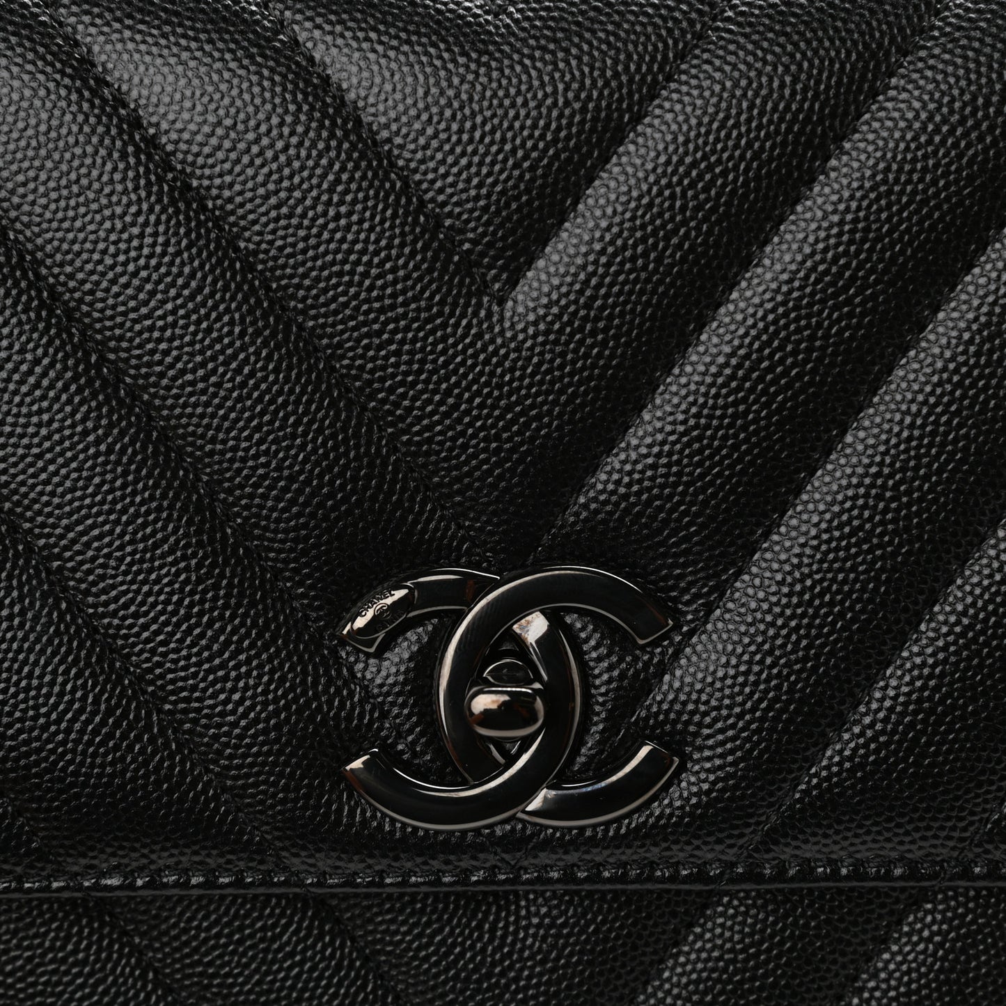 Caviar Chevron Quilted Small Coco Handle Flap So Black