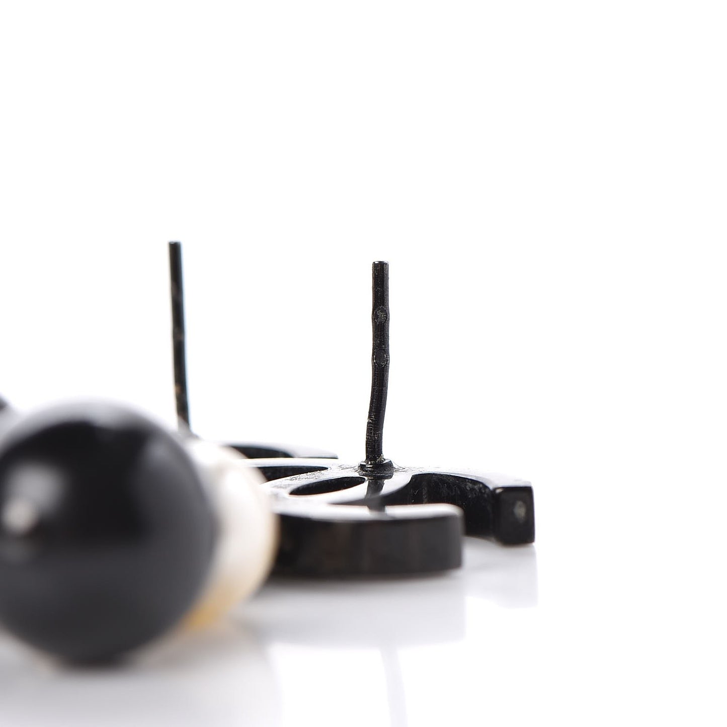 Ruthenium Pearl Bead CC Drop Earrings Black