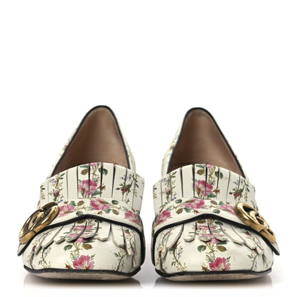 Gucci Calfskin Rose Print GG Marmont Fringe 50mm Loafer Pumps 39.5 Multicolor 2 of 14