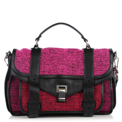 Proenza Schouler Tweed Lambskin Medium PS1 Satchel Berry Fuxia Pink 1 of 10