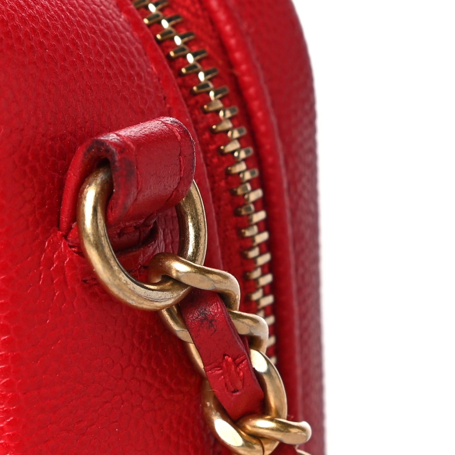 Caviar Quilted Filigree Vanity Clutch With Chain Red