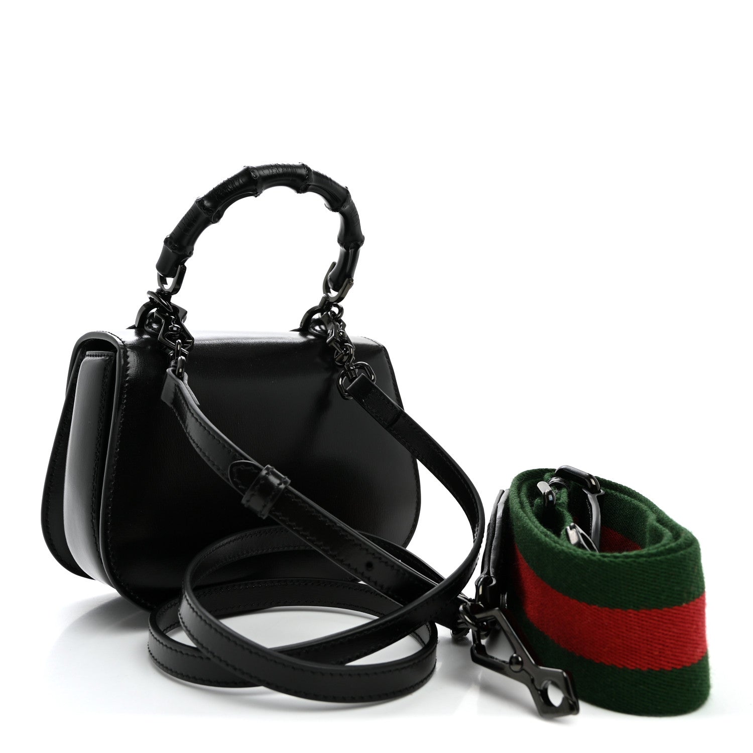 Gucci Boarded Dyana Lux Calfskin Web Monochrome Small Bamboo 1947 Top Handle Bag Black 3 of 10