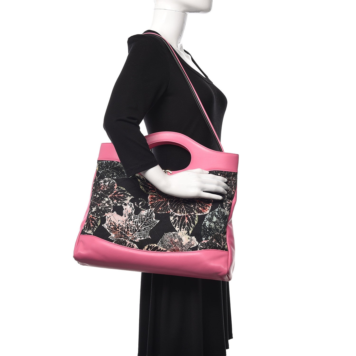 Chanel Calfskin Canvas Printed Medium 31 Shopping Bag Pink Black 2 of 11