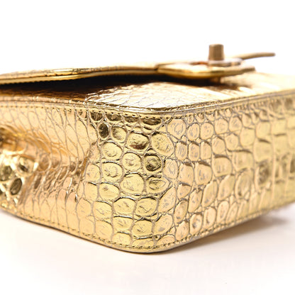Chanel Metallic Calfskin Crocodile Embossed Cocodile Rectangular Mini Flap Gold 10 of 12